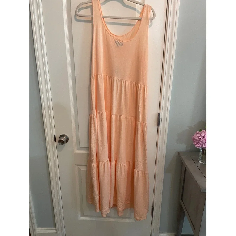 J.Crew Womens Peach Cotton Jersey Tiered Maxi Dress Sleeveless Size M NWT